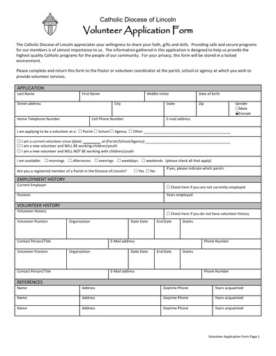 Catholic Diocese of Lincoln Volunteer Application Form