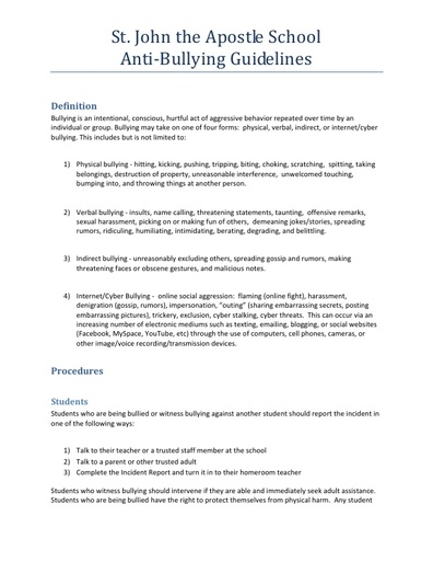 Anti‐Bullying Guidelines